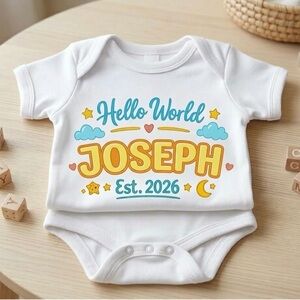 Personalized Hello World Baby Onesie - White